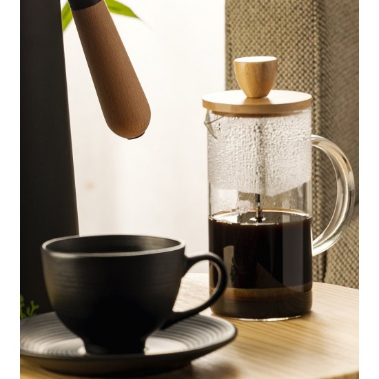 Cafeteira Prensa Francesa 400ml De Vidro Borossilicato E Tampa De Bambu